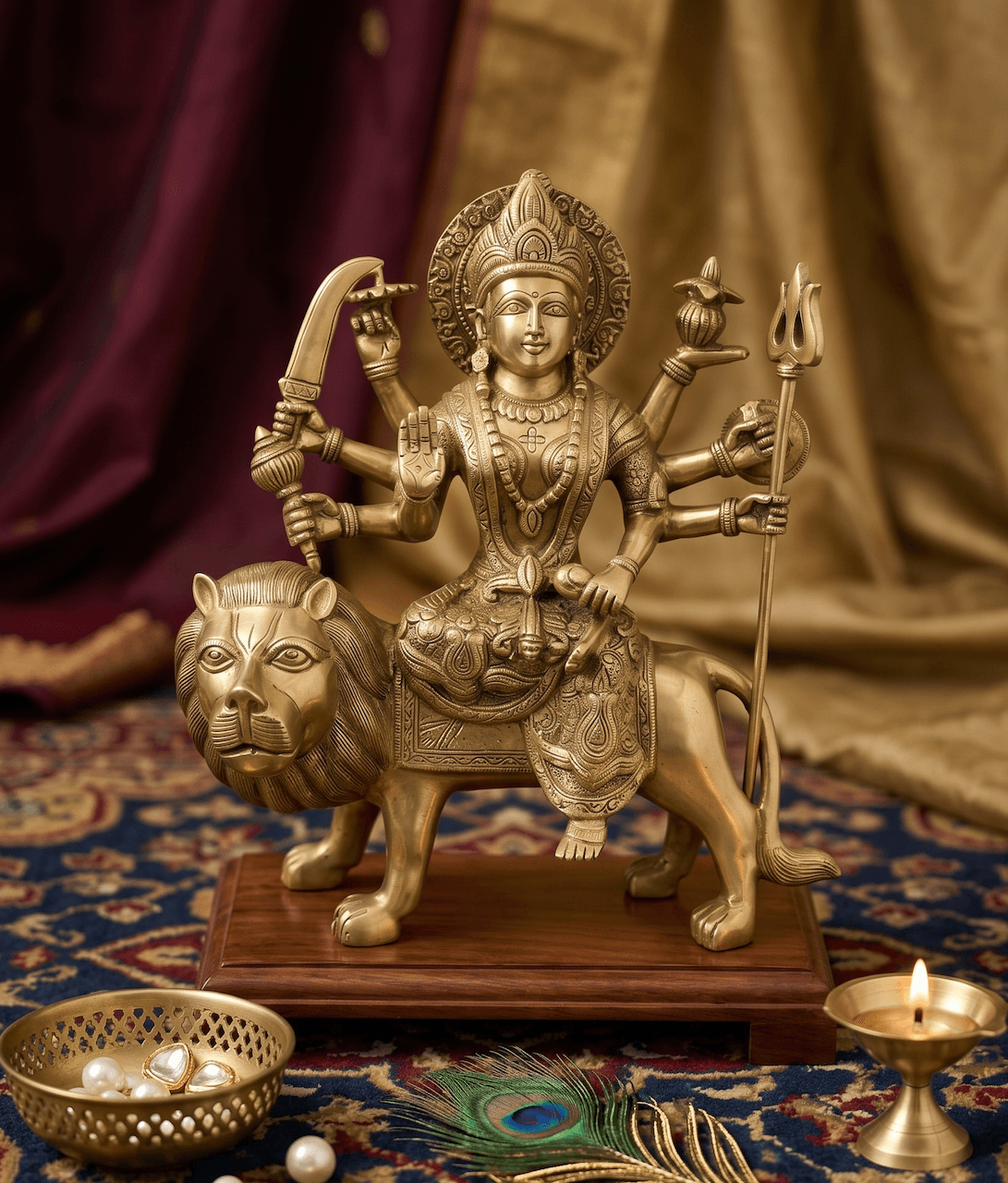 Handcrafted 15-Inch Ashtadhatu Goddess Durga Idol on Lion — image 1