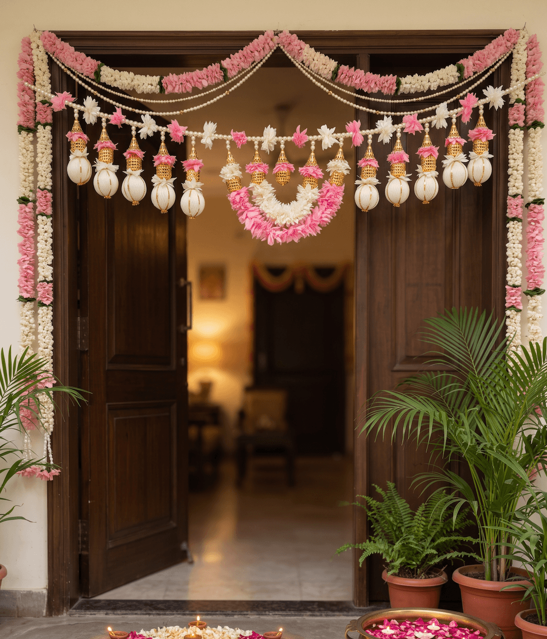 Handcrafted Ivory Pearl & Lotus Door Toran / Bandhanwar — image 2