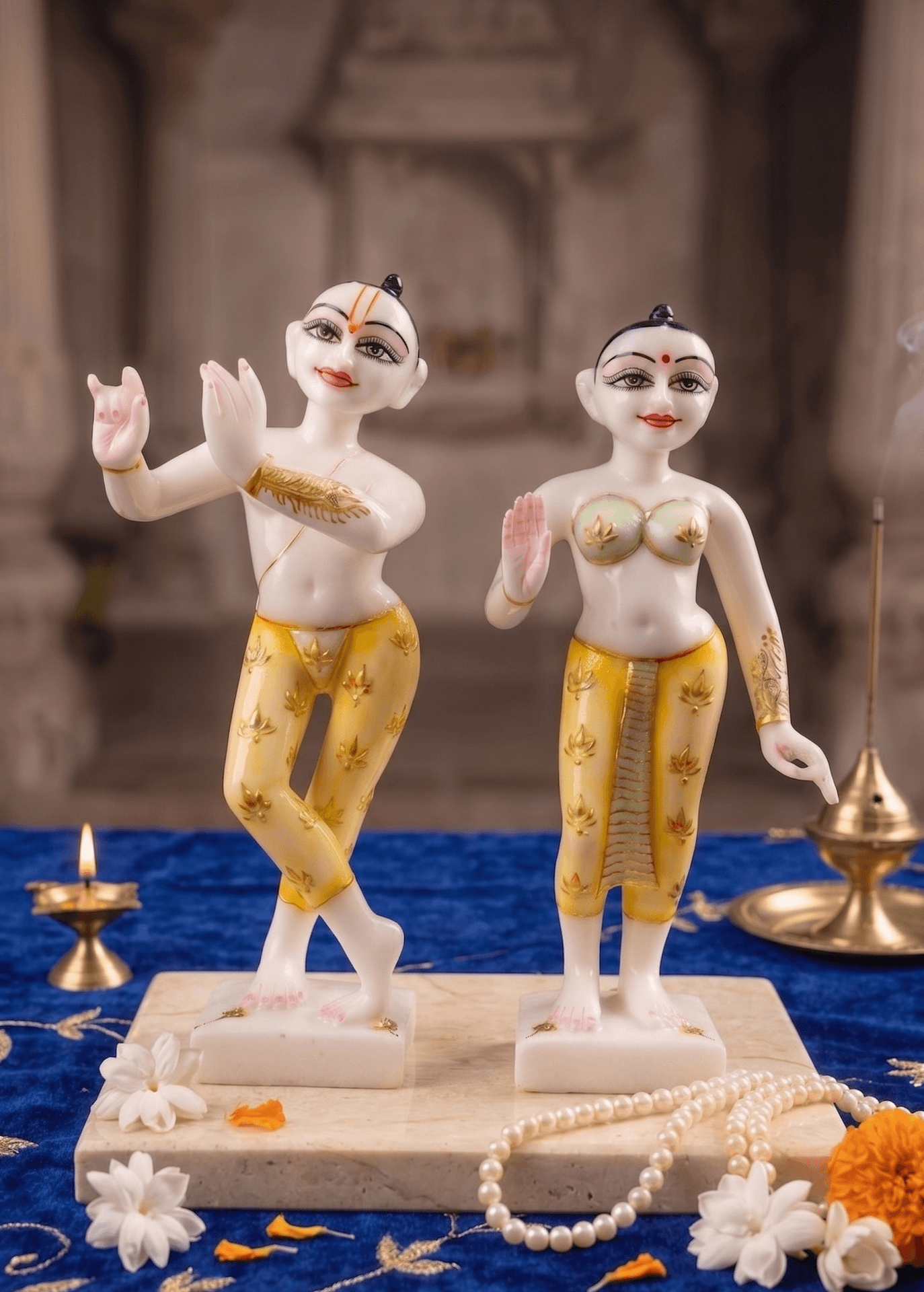 Radha Krishna Marble Dust Murti Pair, Hand-Painted for Home Mandir