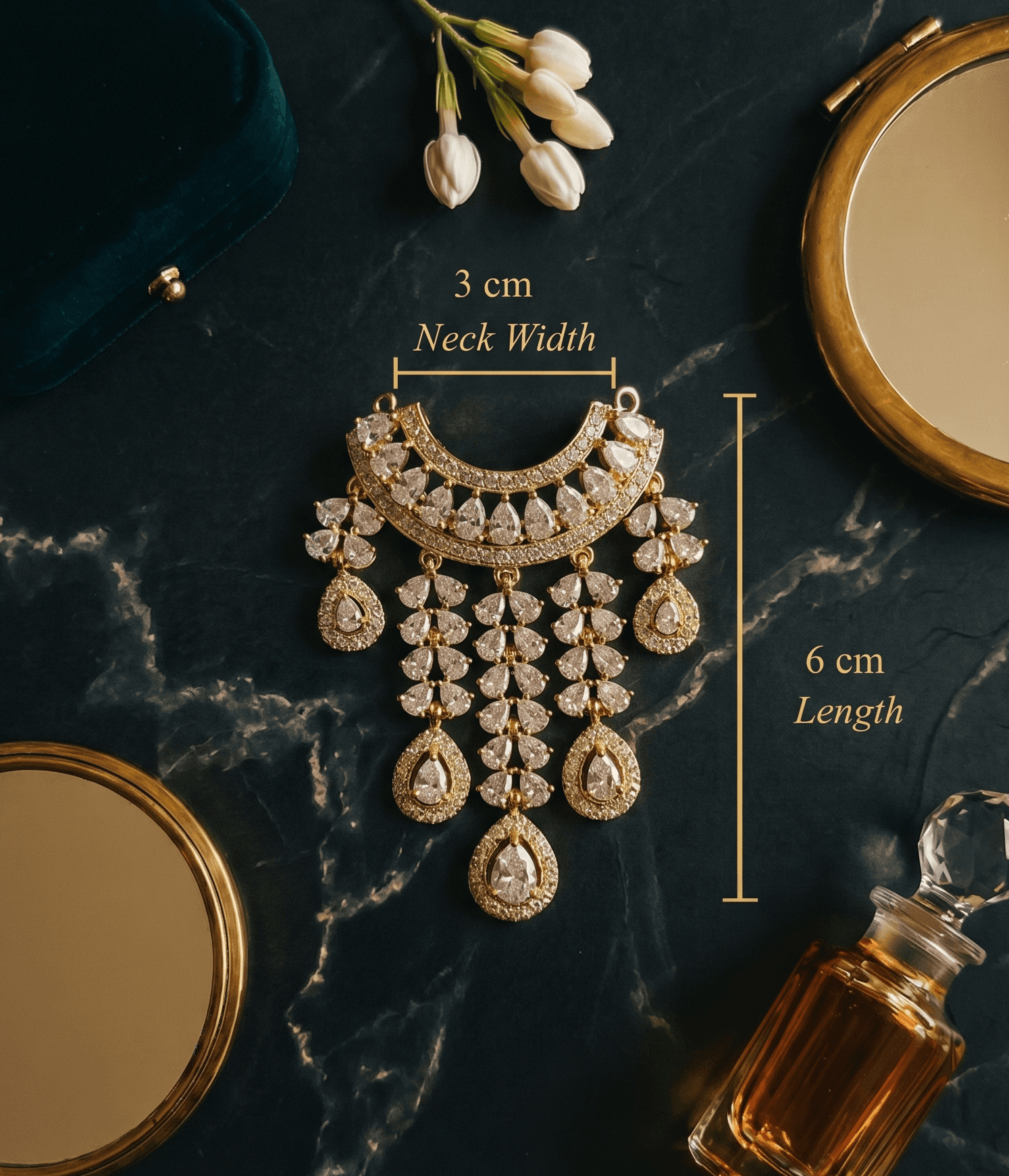 Handcrafted American Diamond (AD) Deity Hasli with Cascading Tear Drops - Green — image 2