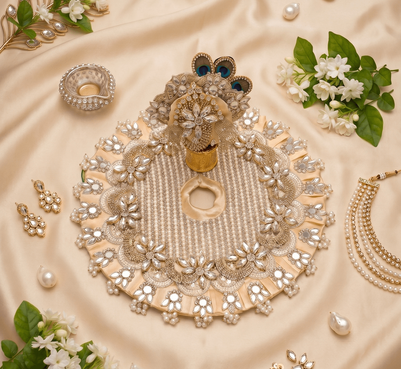 The Pearl Ivory Handcrafted Zardozi Poshak Set for Laddu Gopal — image 2