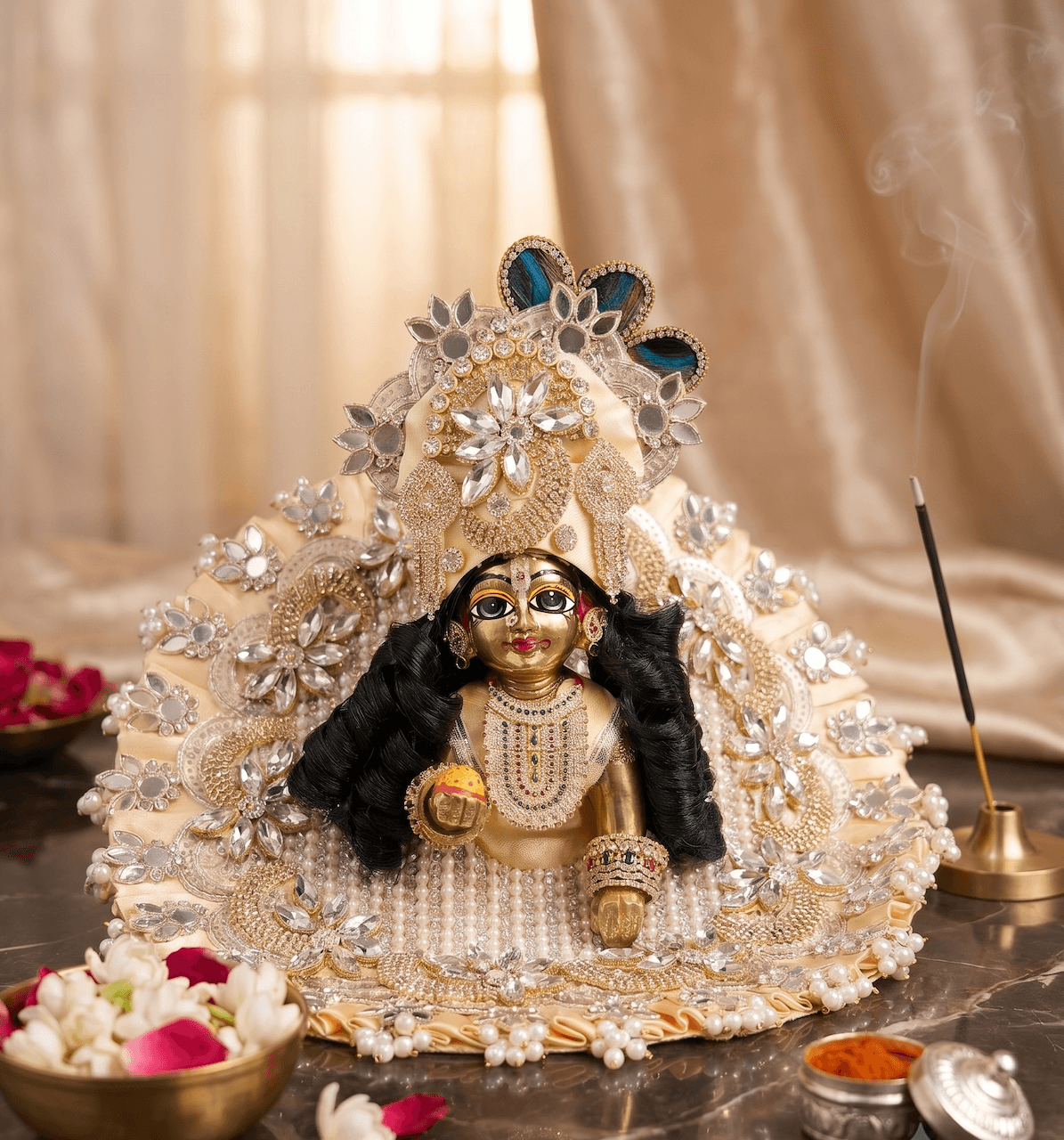 The Pearl Ivory Handcrafted Zardozi Poshak Set for Laddu Gopal — image 1