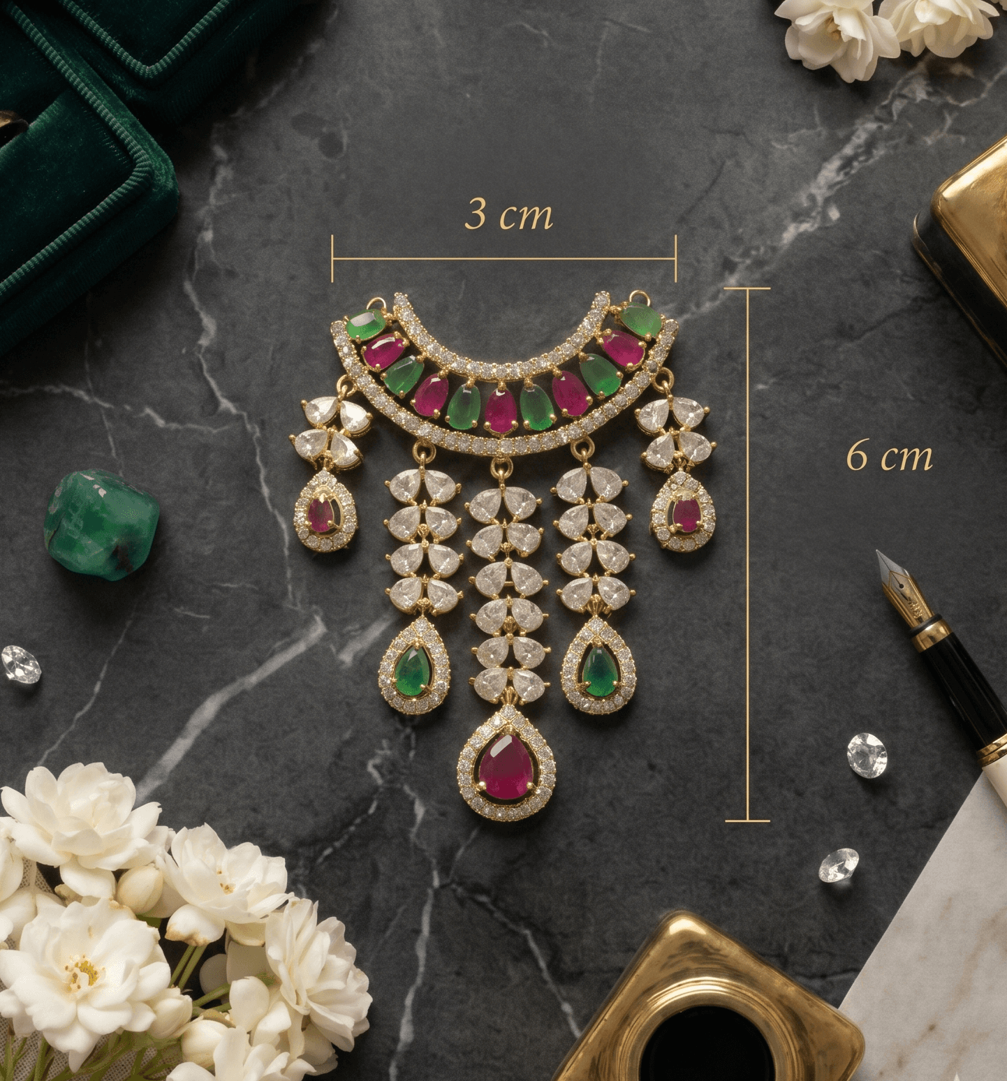 Handcrafted American Diamond (AD) Deity Hasli with Cascading Tear Drops - Multi — image 2