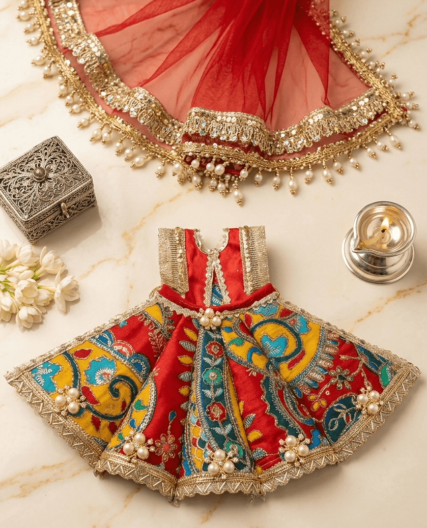 Handcrafted Red & Multi-Color Mata Rani Poshak Set — image 1
